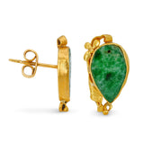 Vintage 20k Yellow Gold Carved Jade Stud Earrings