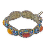 Chinese Export Silver Gilt Filigree Enamel Amber Bracelet
