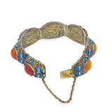 Chinese Export Silver Gilt Filigree Enamel Amber Bracelet