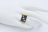 Antique 14K Yellow Gold Black Onyx & Old Euro Diamond Rectangle Signet Ring