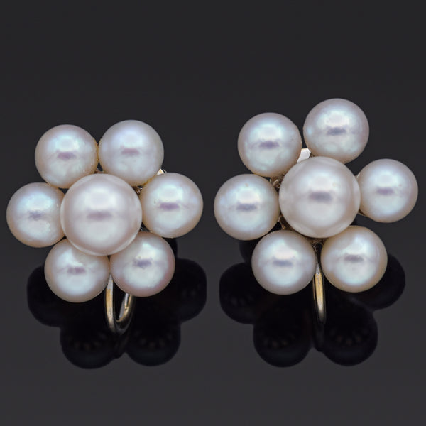 Vintage 14K White Gold Pearl Screw-Back Earrings