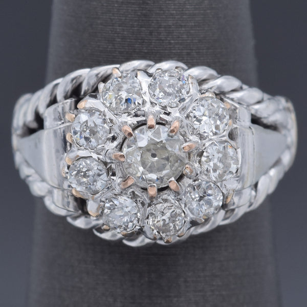 Antique 0.94 TCW Old Mine Cut Diamond 15K White Gold Band Ring Size 4.5