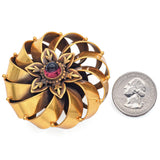 Vintage Joseff of Hollywood Garnet Round Swirl Brooch Pin