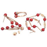 Estate 14K Yellow Gold Red Coral & Diamond Beaded Bracelet, Ring & Earrings Set