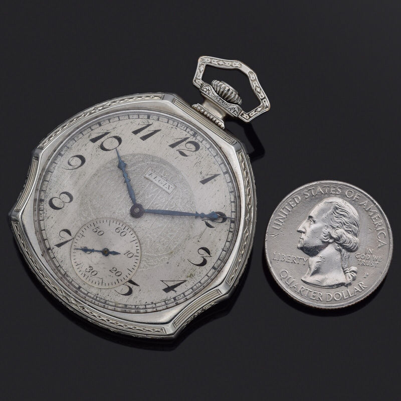 Art Deco Elgin Men's Pocket Watch With Rare 14K Gold Filled Wadsworth