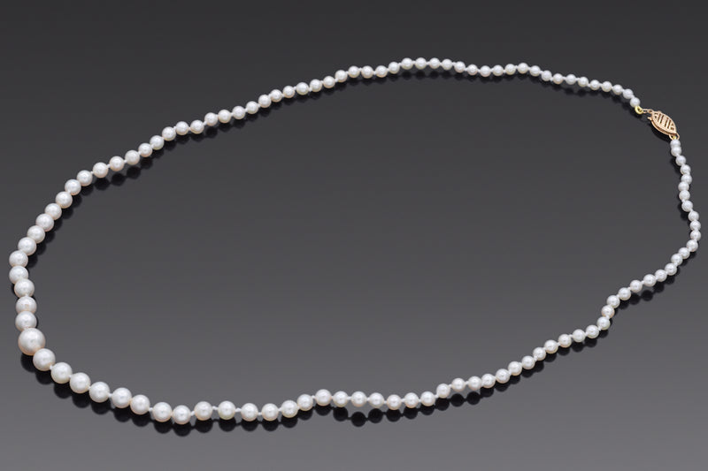Vintage 14K Yellow Gold 3 -7.40 mm Pearl Beaded Strand Necklace 20.5 Inches