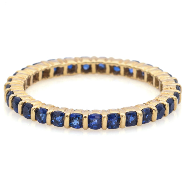 Estate 18K Yellow Gold Sapphire Round Eternity Band Ring Size 5.75