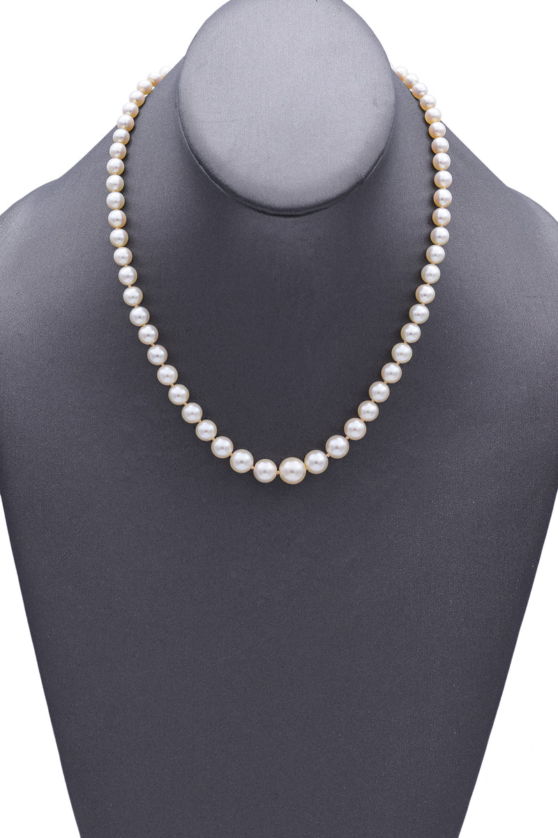Vintage 12K White Gold Pearl & Diamond Beaded Strand Necklace 17 Inches