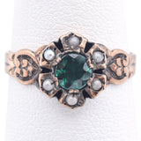 Antique 10K Yellow Gold Lab Emerald & Pearl Band Ring Size 6.5