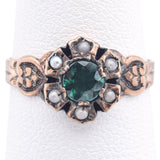 Antique 10K Yellow Gold Lab Emerald & Pearl Band Ring Size 6.5