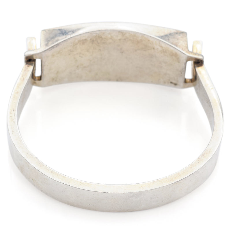 Puig Doria Spain Vintage Sterling Silver Wood Inlay Modernist Bangle Bracelet