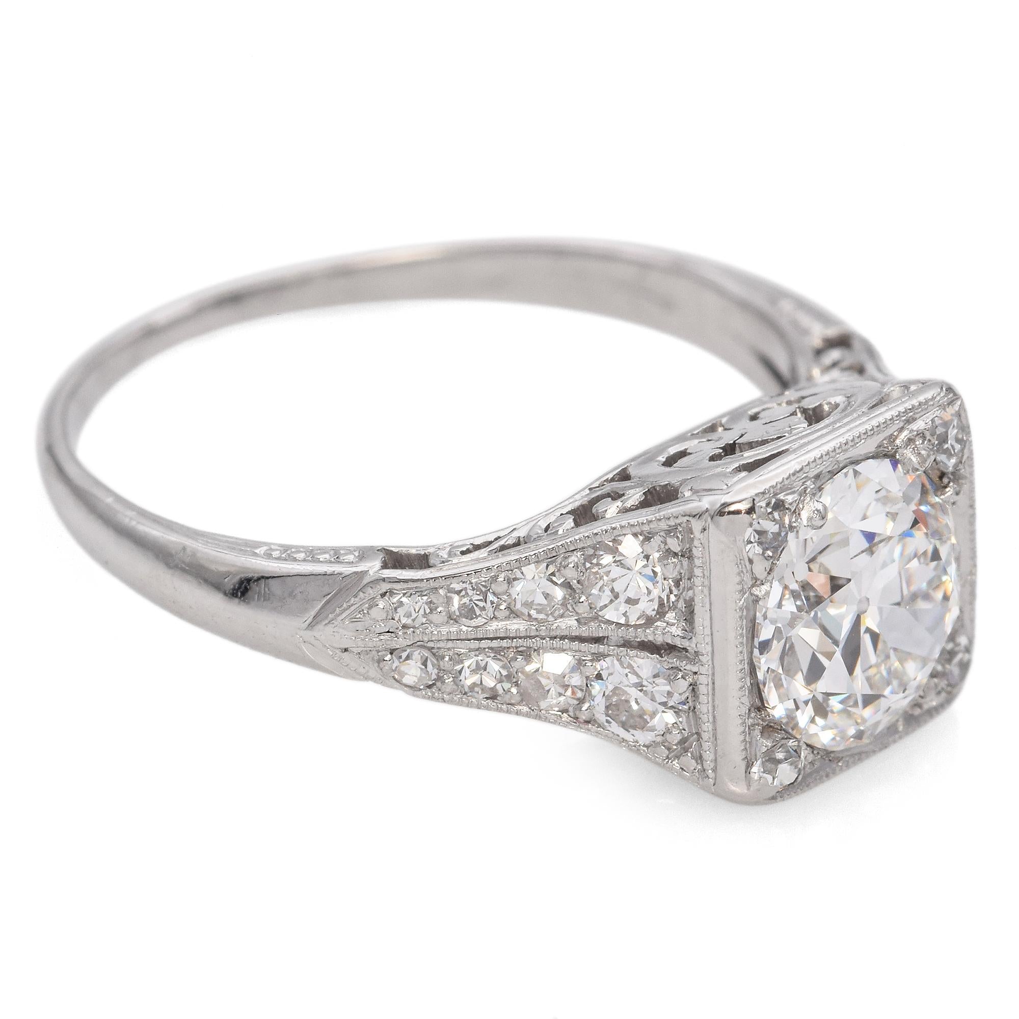 Antique Art Deco Platinum 0.96 Ct E VS1 Diamond Engagement Ring GIA