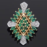 Vintage 14K Yellow Gold Emerald & Diamond Pendant 24 x 18 mm