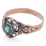 Antique 10K Yellow Gold Lab Emerald & Pearl Band Ring Size 6.5