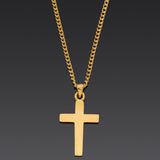 Vintage 24K Yellow Gold Cross Pendant Cable Link Chain Necklace 17 Inches