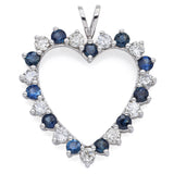 Vintage 14K White Gold Sapphire & 0.85 TCW Diamond Open Heart Pendant