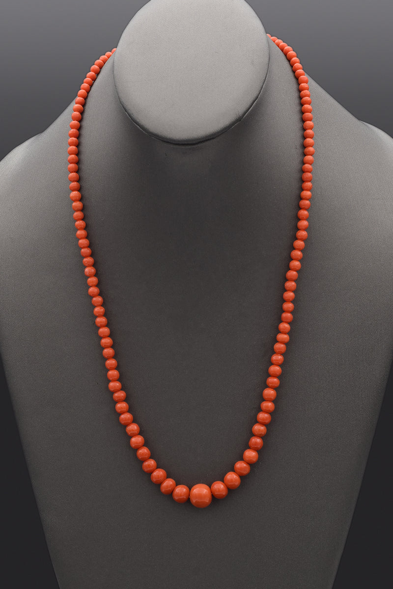 Vintage Sterling Silver 4.5-11.5 mm Red Coral Beaded Strand Necklace 23 Inches