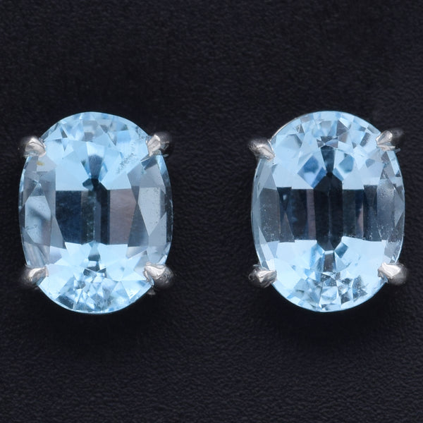 Estate 14K White Gold Blue Topaz Stud Earrings