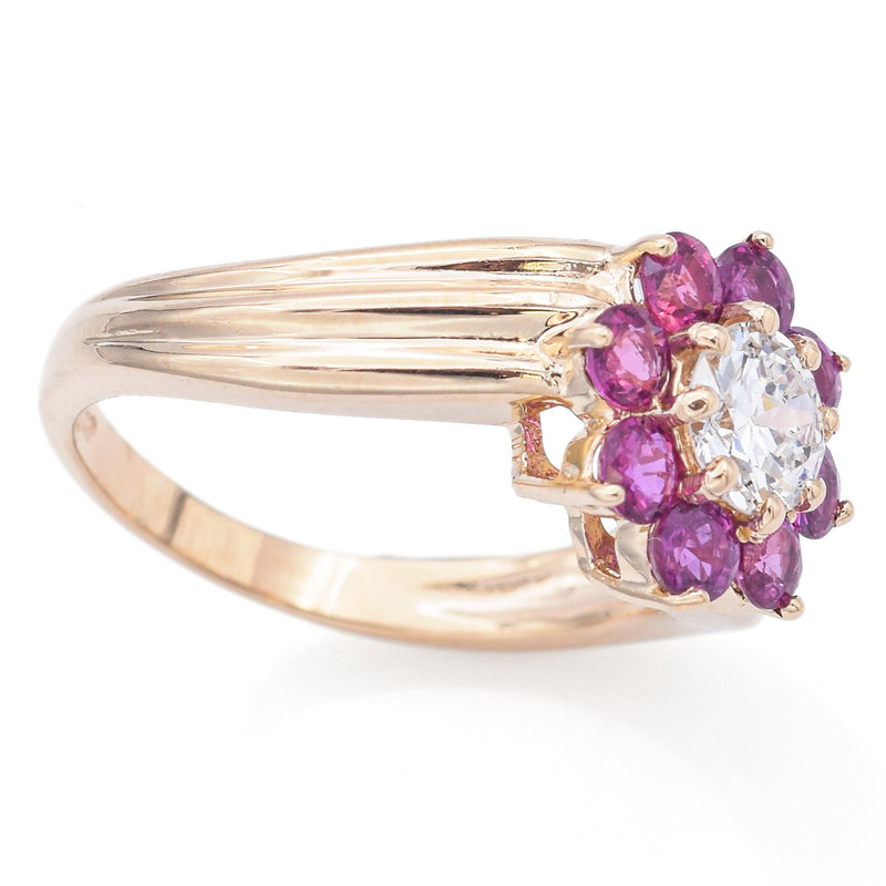 Vintage 14K Yellow Gold Ruby & 0.51 Ct Diamond Band Ring Size 6.5