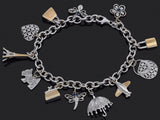 Vintage Michael Anthony 14K White Gold Sapphire & Diamond 12 Charms Bracelet