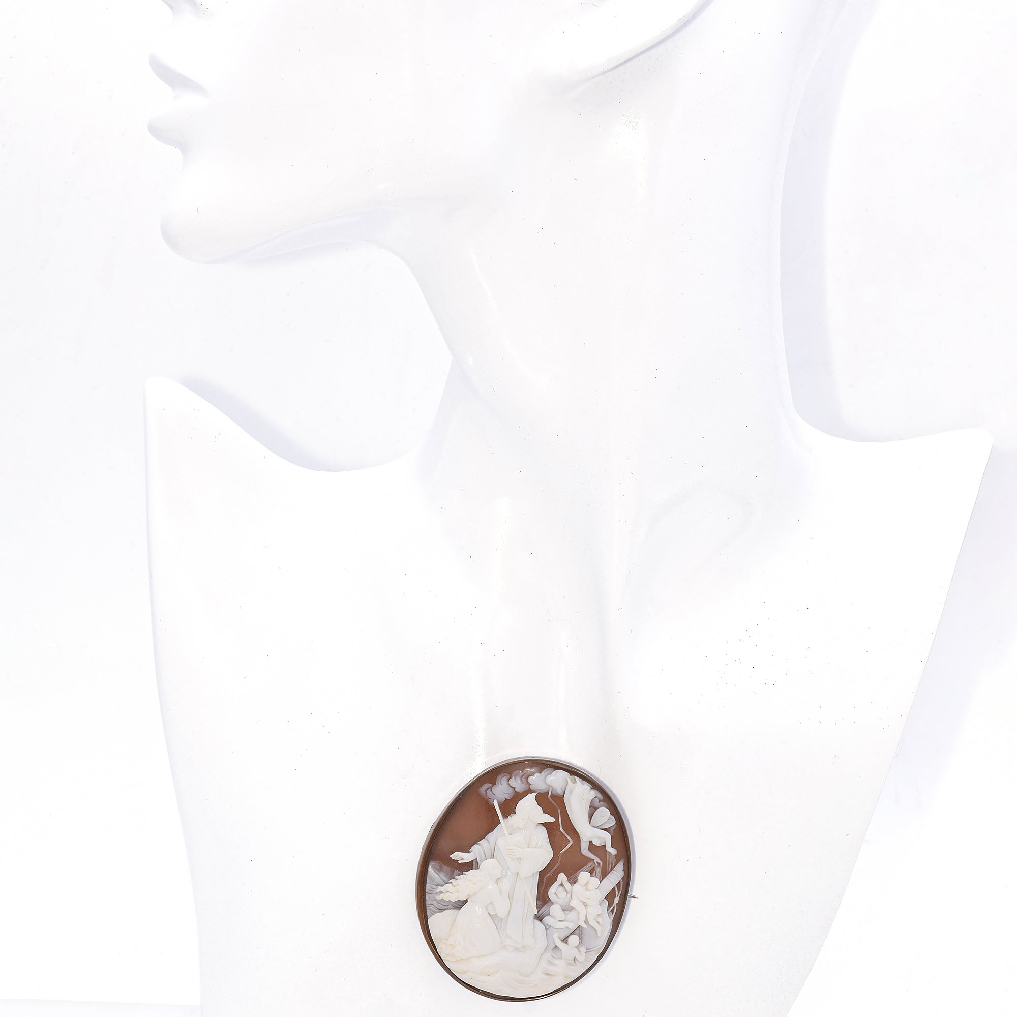 Antique Cameo Shell Moses & Psyche Falling Brooch Pin Pendant