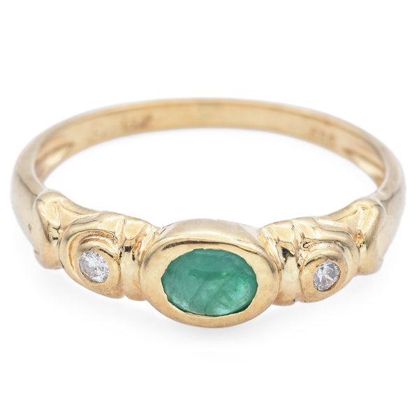Estate 14K Yellow Gold Emerald & Diamond Ring Size 6.5