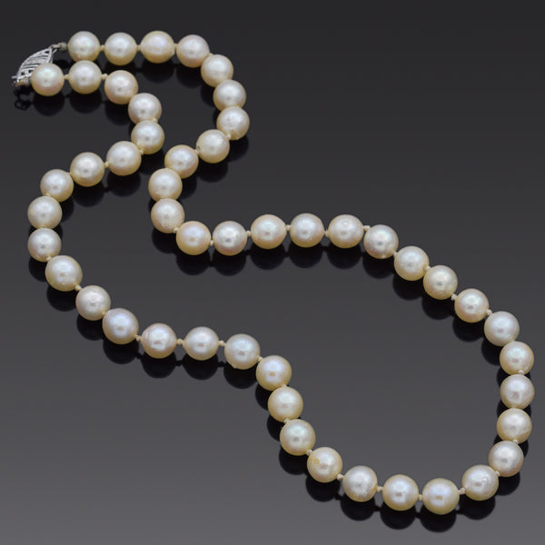 Vintage 14K White Gold 7-7.25 mm Pearl Beaded Strand Necklace 16.75 Inches