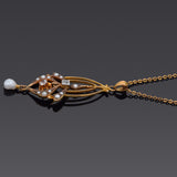 Antique 10K Yellow Gold Pearl, Zircon & Diamond Pendant Necklace + Box