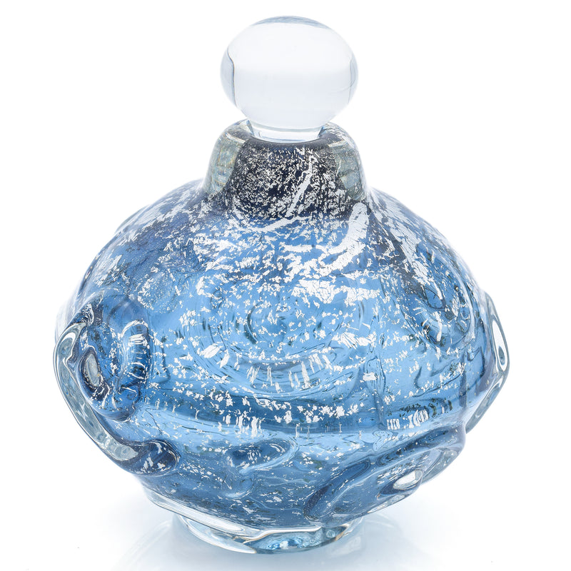 Vintage Designer Signed Metallic & Blue Glass Bottle with Stopper