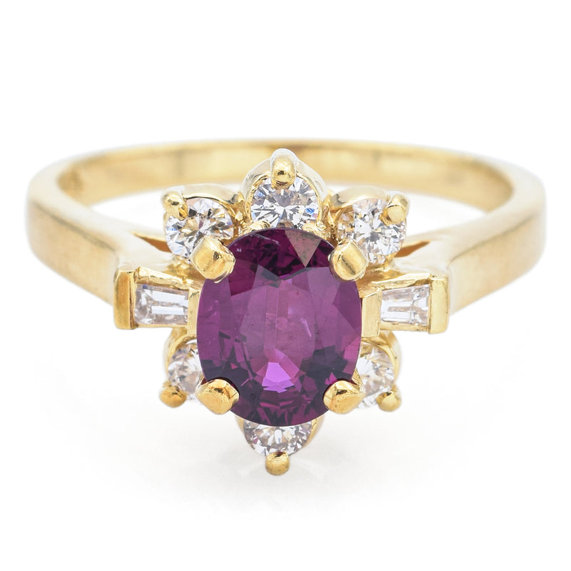 GIA Certified 18K Yellow Gold Natural Ruby & 0.37 TCW Diamond Band Ring