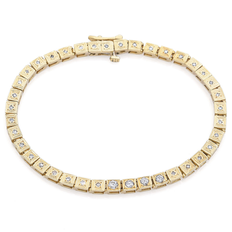 Vintage 14K Yellow Gold 0.77 TCW Round Cut Diamond Tennis Bracelet 3.8 mm
