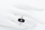 Vintage 14K White Gold Ruby, Onyx & Diamond Spinner Ring Size 8.5