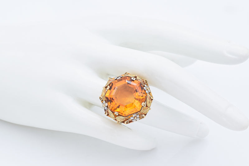 Vintage 18K Yellow Gold 25.24 Carat Citrine Cocktail Ring Size 6.25