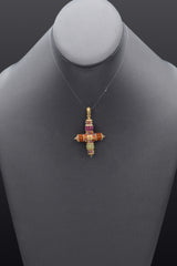 Vintage Italy 18K Yellow Gold Multi-Stone Cross Enhancer Pendant + Box