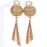 Vintage Italy 18K Yellow Gold Woven Omega-Back Drop Dangle Earrings