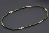 Vintage 14K Yellow Gold 8-12 mm Green Jade Beaded Strand Necklace 34 Inches
