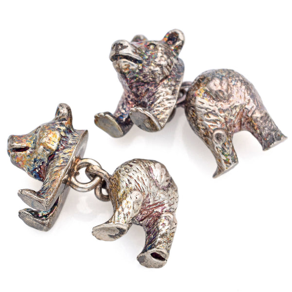 CS Signed Birmingham Sterling Silver Bear Cufflinks + Box