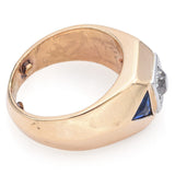 Vintage 14K Yellow Gold Sapphire & 0.65 Ct Old Euro Diamond Ring Size 6.5