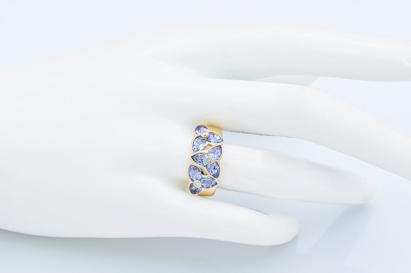 Estate Iolite & Diamond 14K Yellow Gold Band Ring Size 8.5