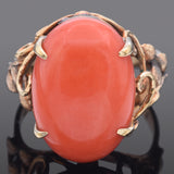 Vintage 14K Yellow Gold Red Coral Filigree Cocktail Ring 6.3 Grams Size 6.25