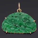 Vintage Green Jade 14K Yellow Gold Carved Floral Pendant