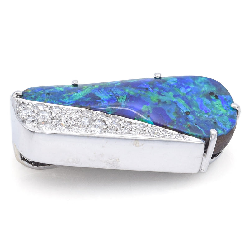 Vintage 14K White Gold Opal & 0.51 TCW Diamond Pendant