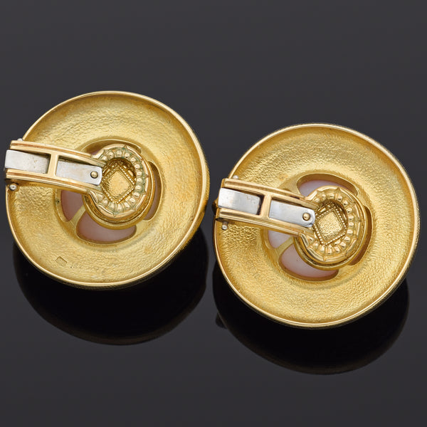 Vintage Mabe Pearl 18K Yellow Gold Large Round Clip-On Earrings