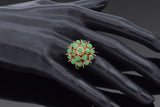 Vintage 14K Yellow Gold Green Jade Thai Princess Harem Cocktail Ring Size 6.5