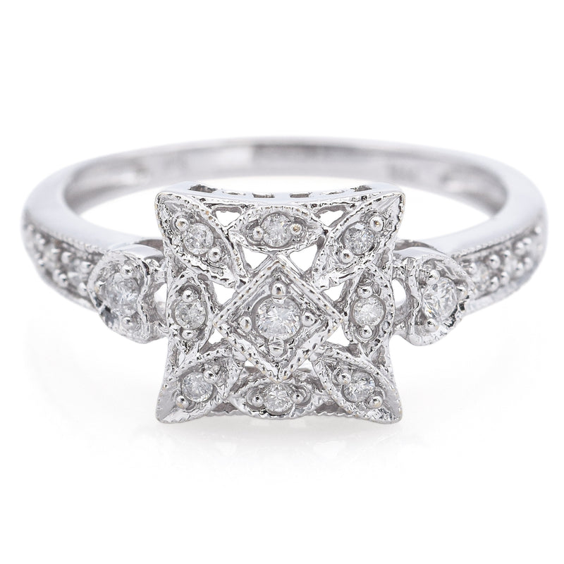 Vintage 14K White Gold 0.20 TCW Diamond Filigree Band Ring Size 6