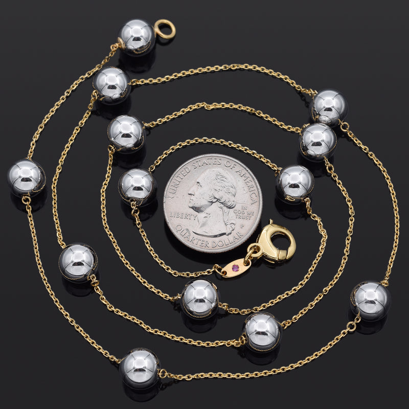 Roberto Coin 18K Yellow Gold 9.8 mm Bead Station Necklace 32 Inches