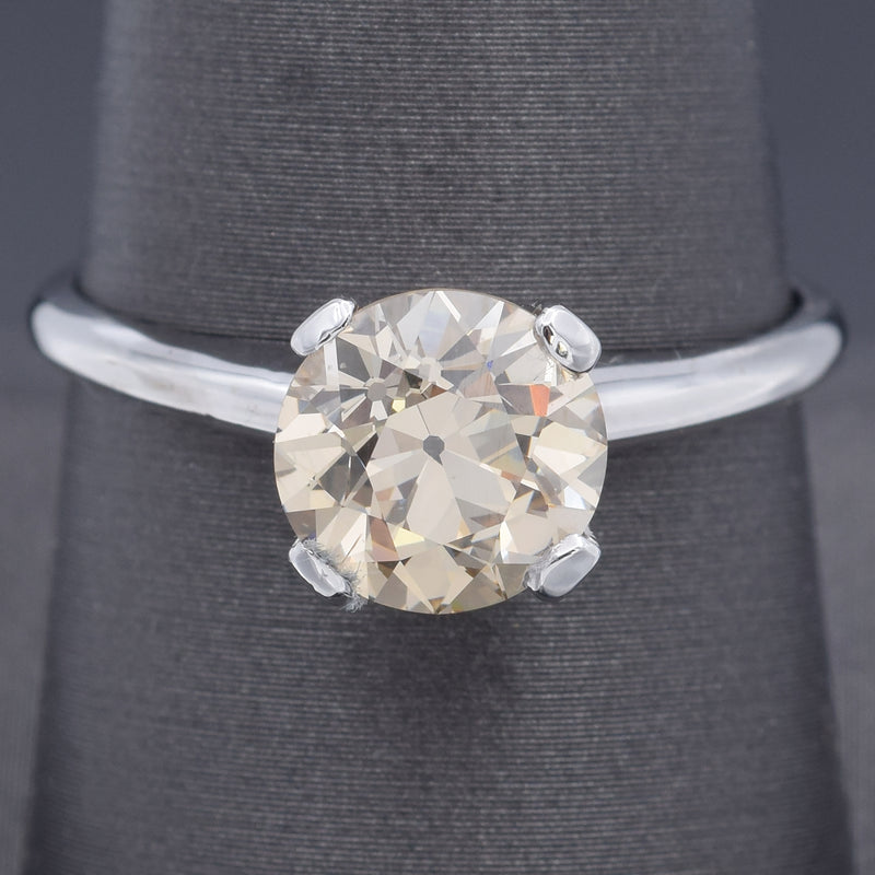 GIA Certified 14K White Gold 2.52 Carat Old Euro Brilliant Diamond Band Ring