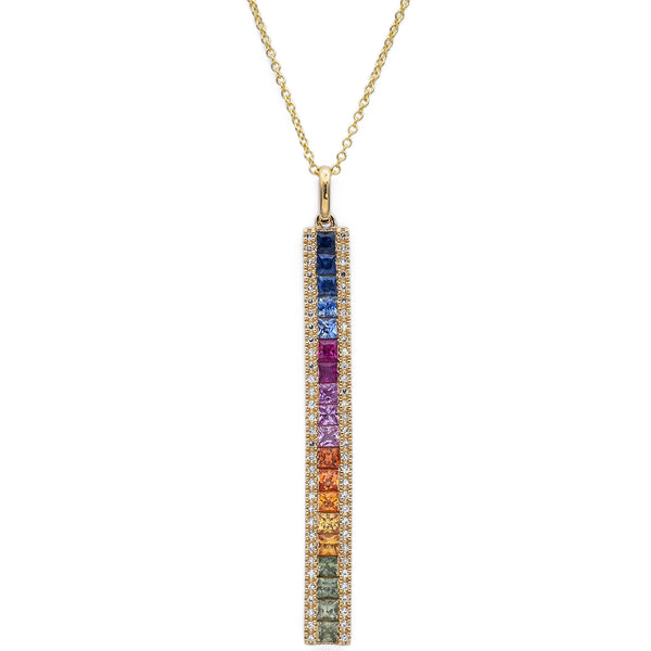 Effy Watercolors 14K Yellow Gold Sapphire and Diamond Vertical Pendant Necklace