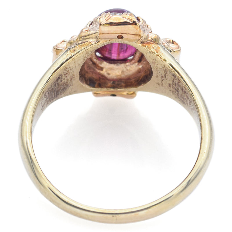 Vintage 14K Yellow Gold Ruby & Diamond Band Ring Size 6.25