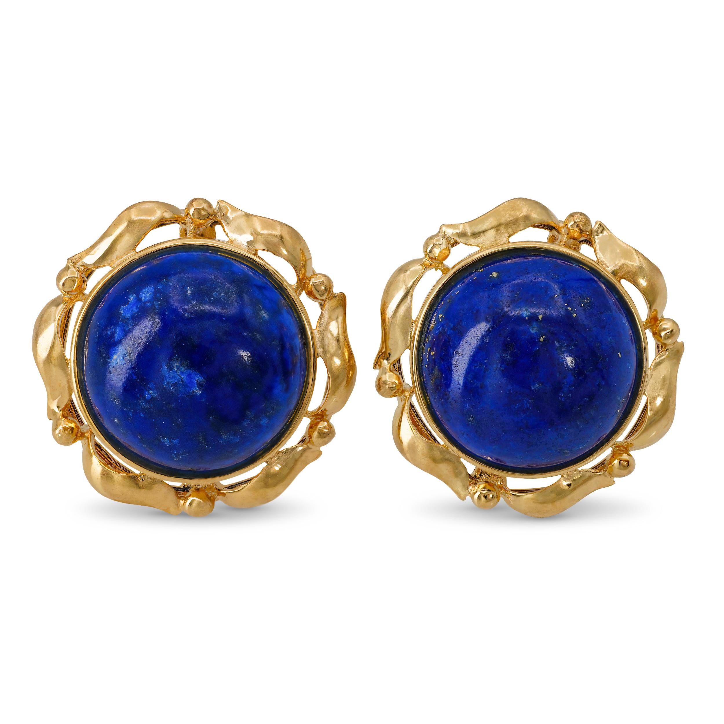 Vintage 14k Yellow Gold Lapis Lazuli Stud Earrings
